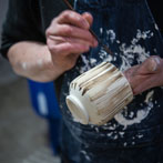 Richard Heeley at work in his pottery in Shropshire Feb 2018